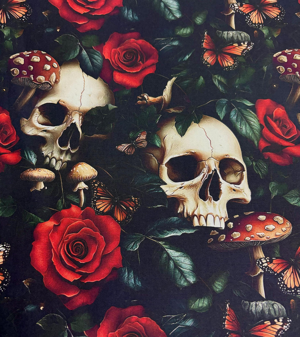 Red Floral Skull Cotton Fabric
