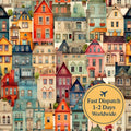 Colourful Houses Cotton Fabric