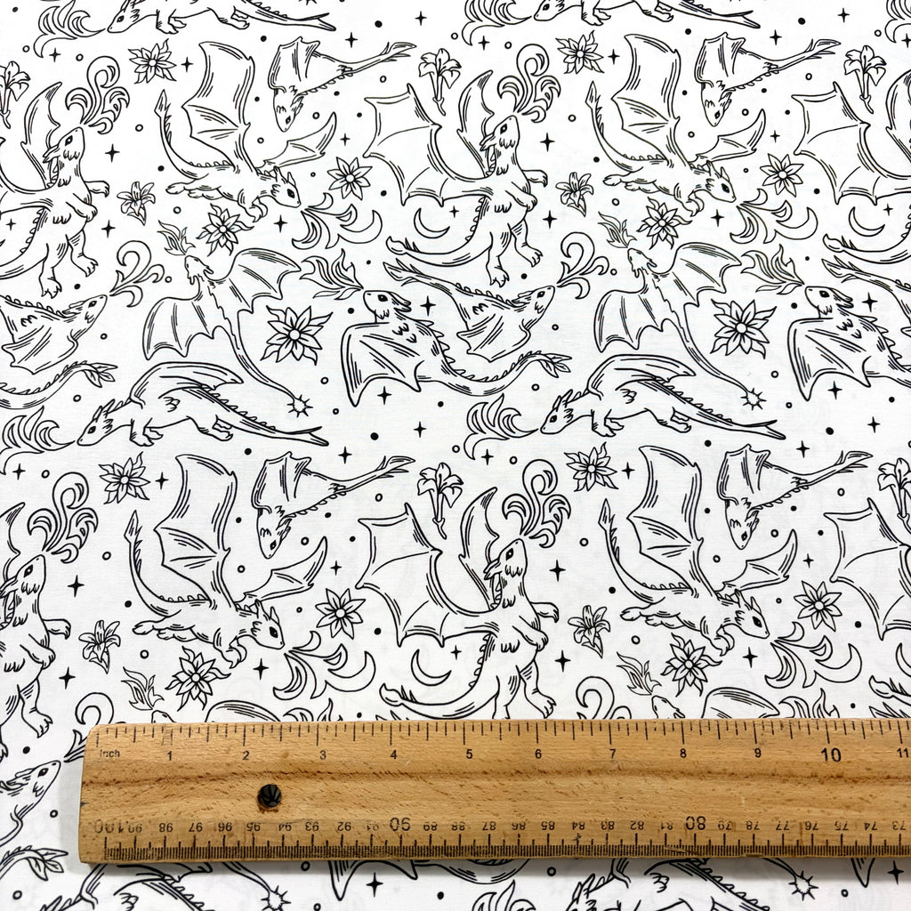 Monochrome Dragons Cotton Fabric
