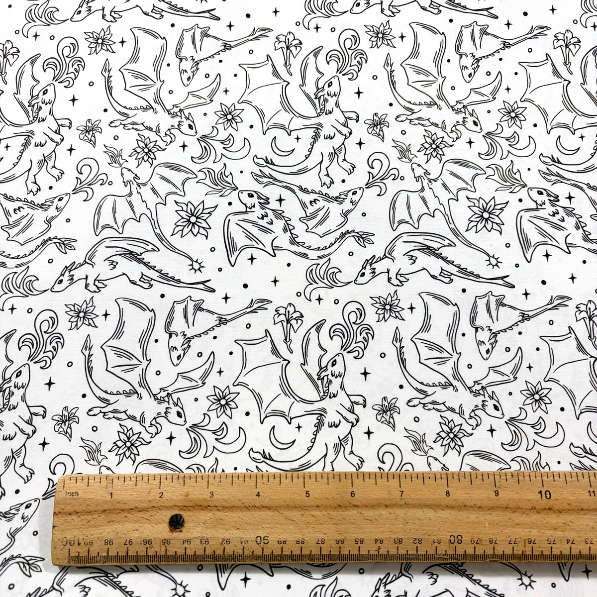 Monochrome Dragons Cotton Fabric