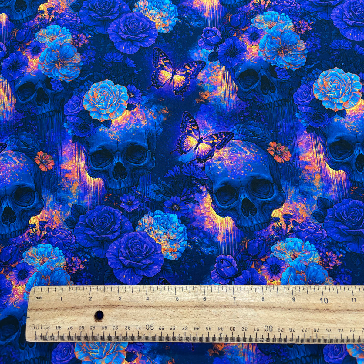 Neon Purple Skulls & Butterflies Cotton Fabric