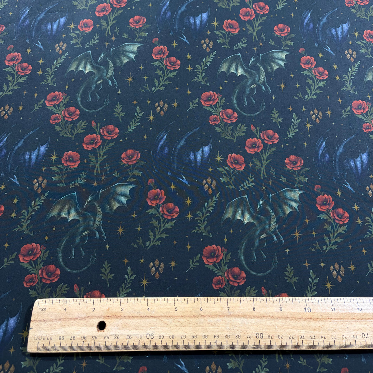 Midnight Floral Dragons Cotton Fabric
