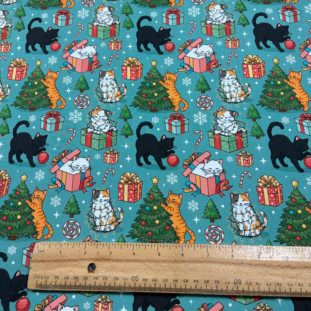 Xmas Cats Cotton Fabric