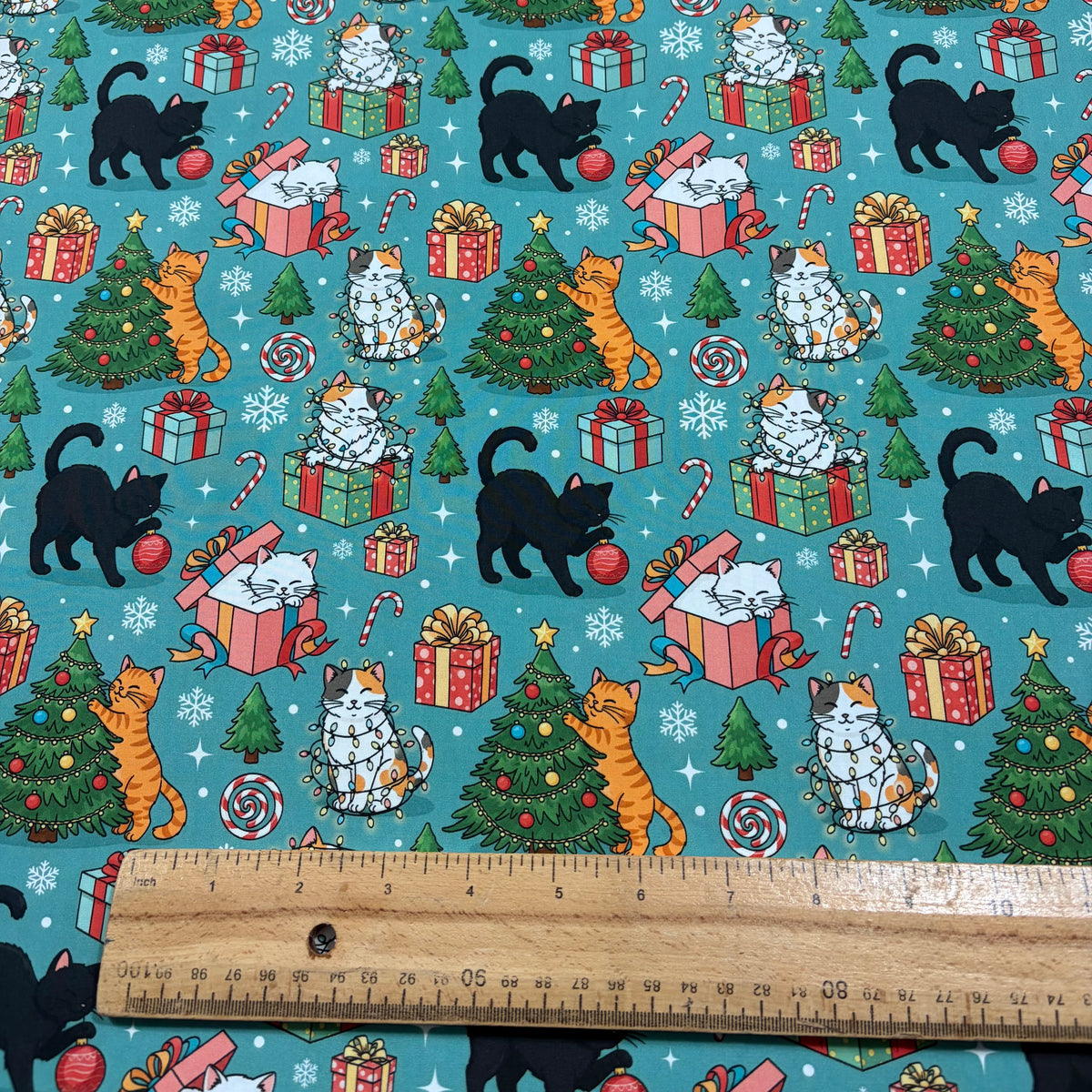 Xmas Cats Cotton Fabric