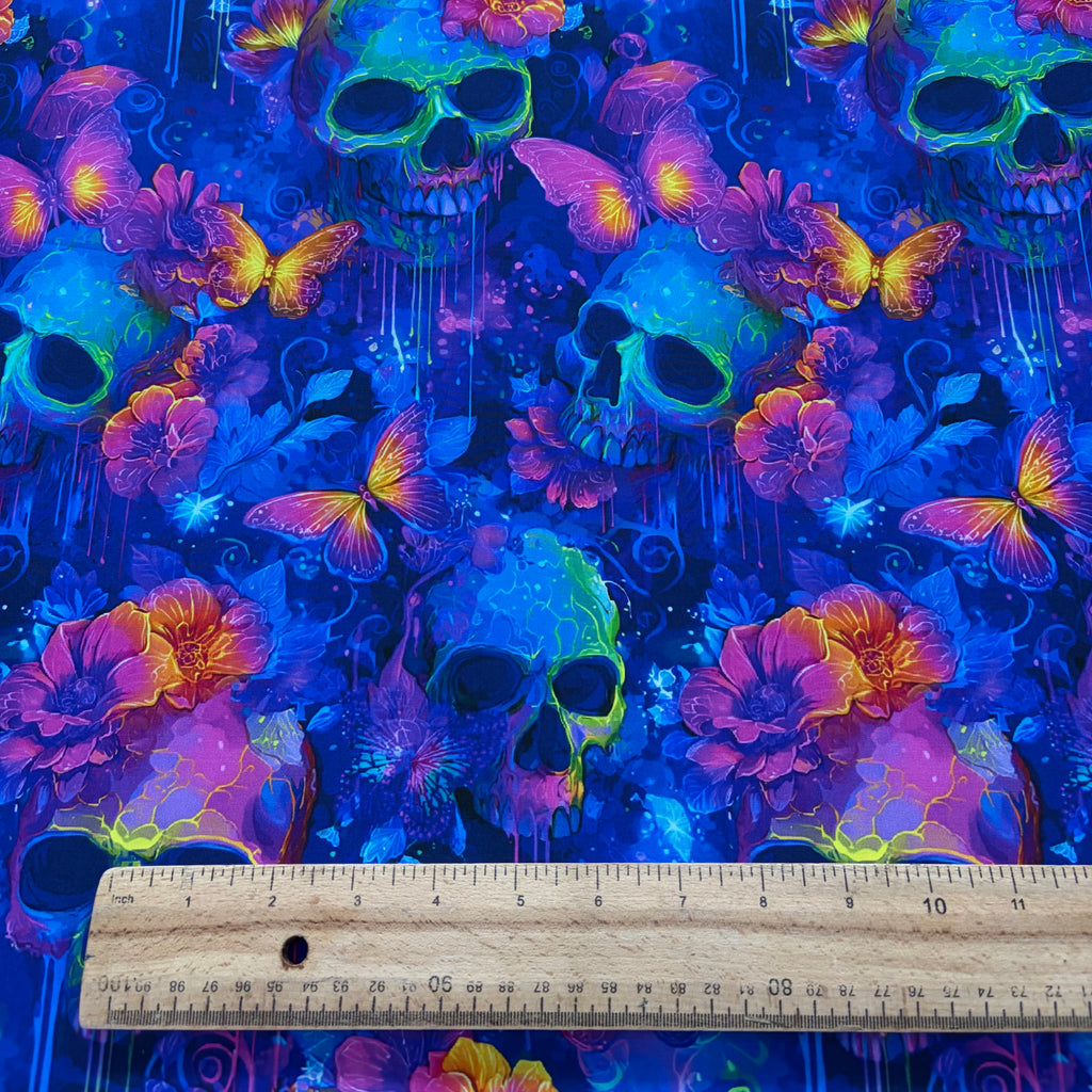 Neon Skulls & Butterflies Cotton Fabric
