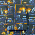 Midnight Gothic Cat Bookshelf Cotton Fabric