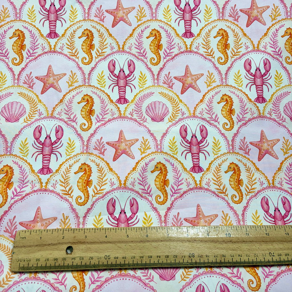 Pink Coastal Scallop Cotton Fabric