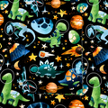 Space Dinosaur Cotton Fabric