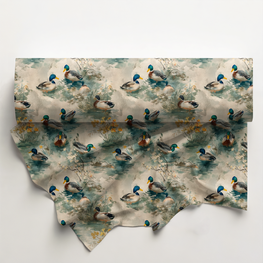 Mallards on the Water Cotton Fabric