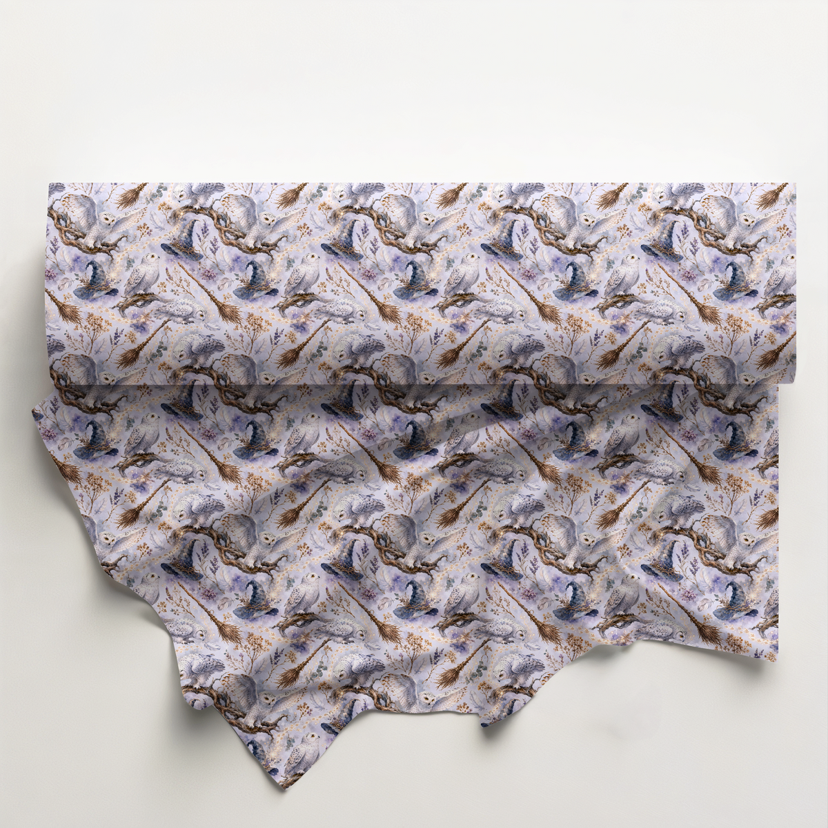 Mystical Snowy Owls Cotton Fabric