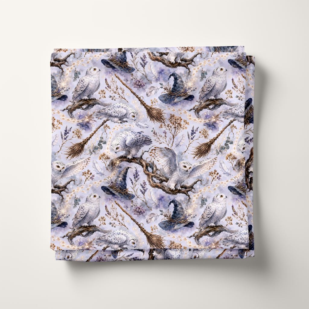 Mystical Snowy Owls Cotton Fabric