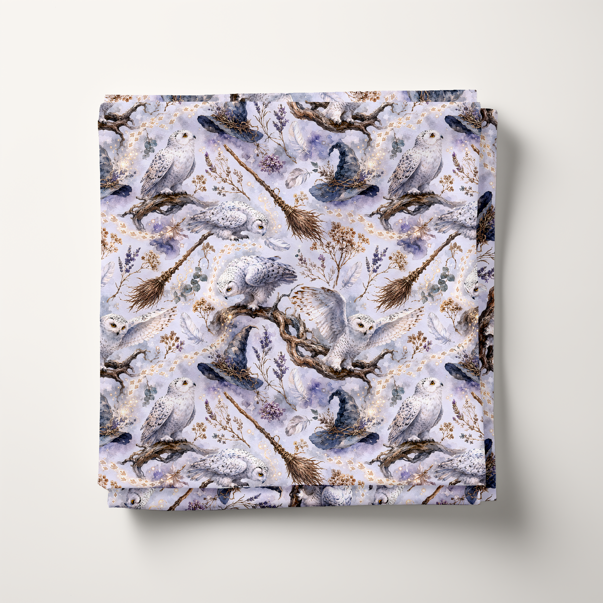 Mystical Snowy Owls Cotton Fabric