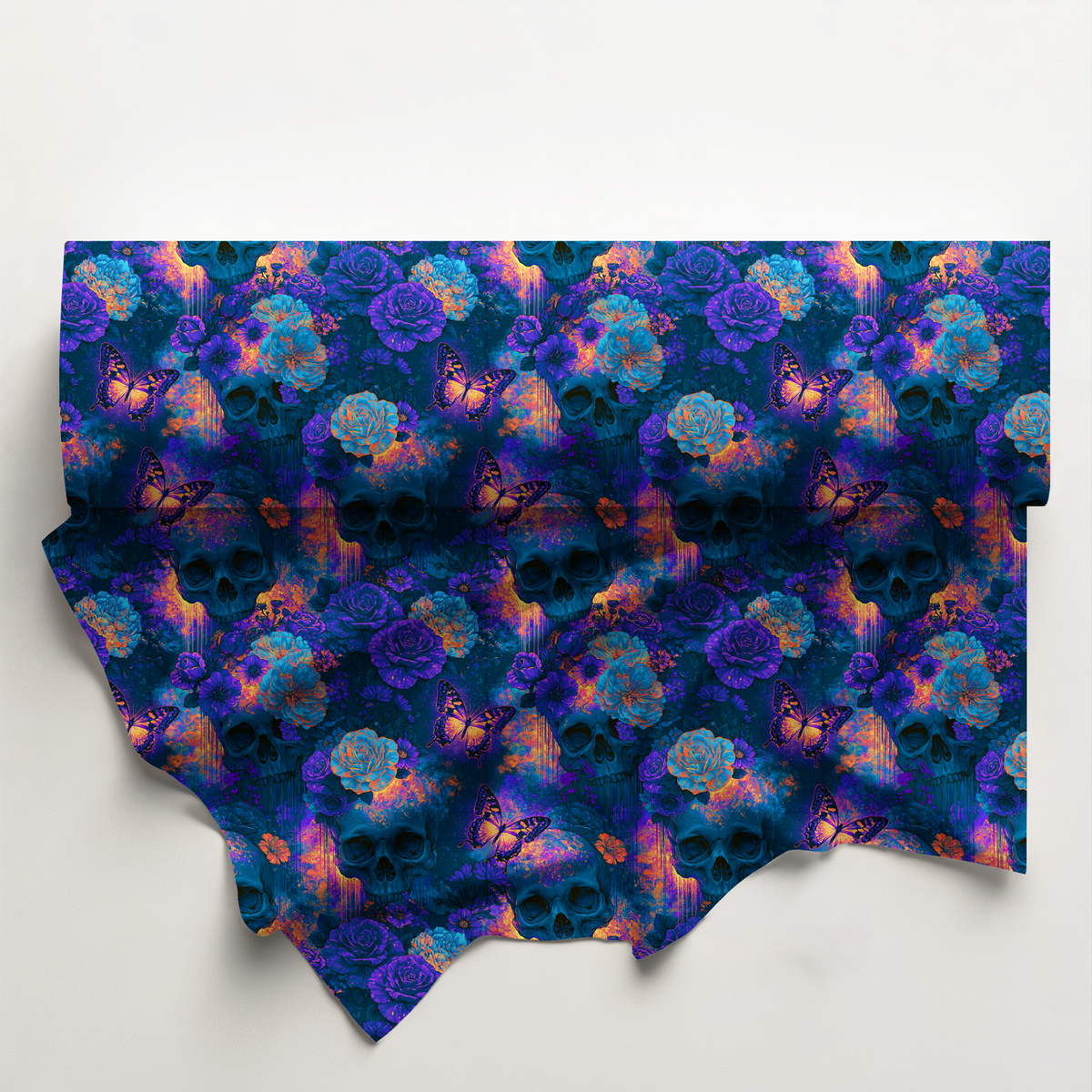 Neon Purple Skulls & Butterflies Cotton Fabric