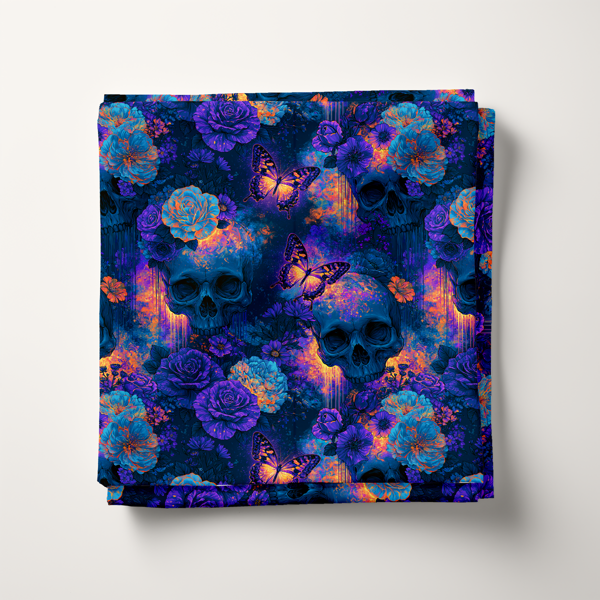 Neon Purple Skulls & Butterflies Cotton Fabric