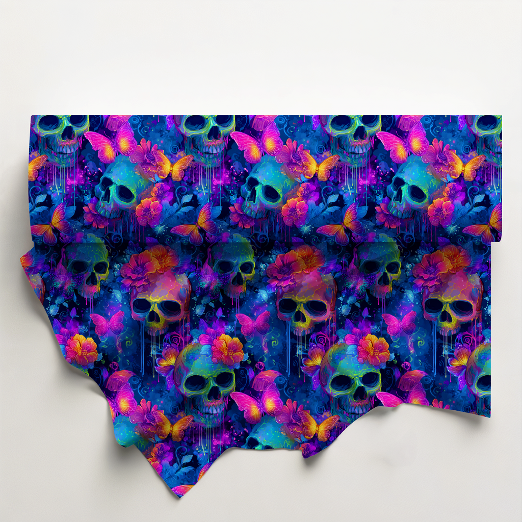 Neon Skulls & Butterflies Cotton Fabric