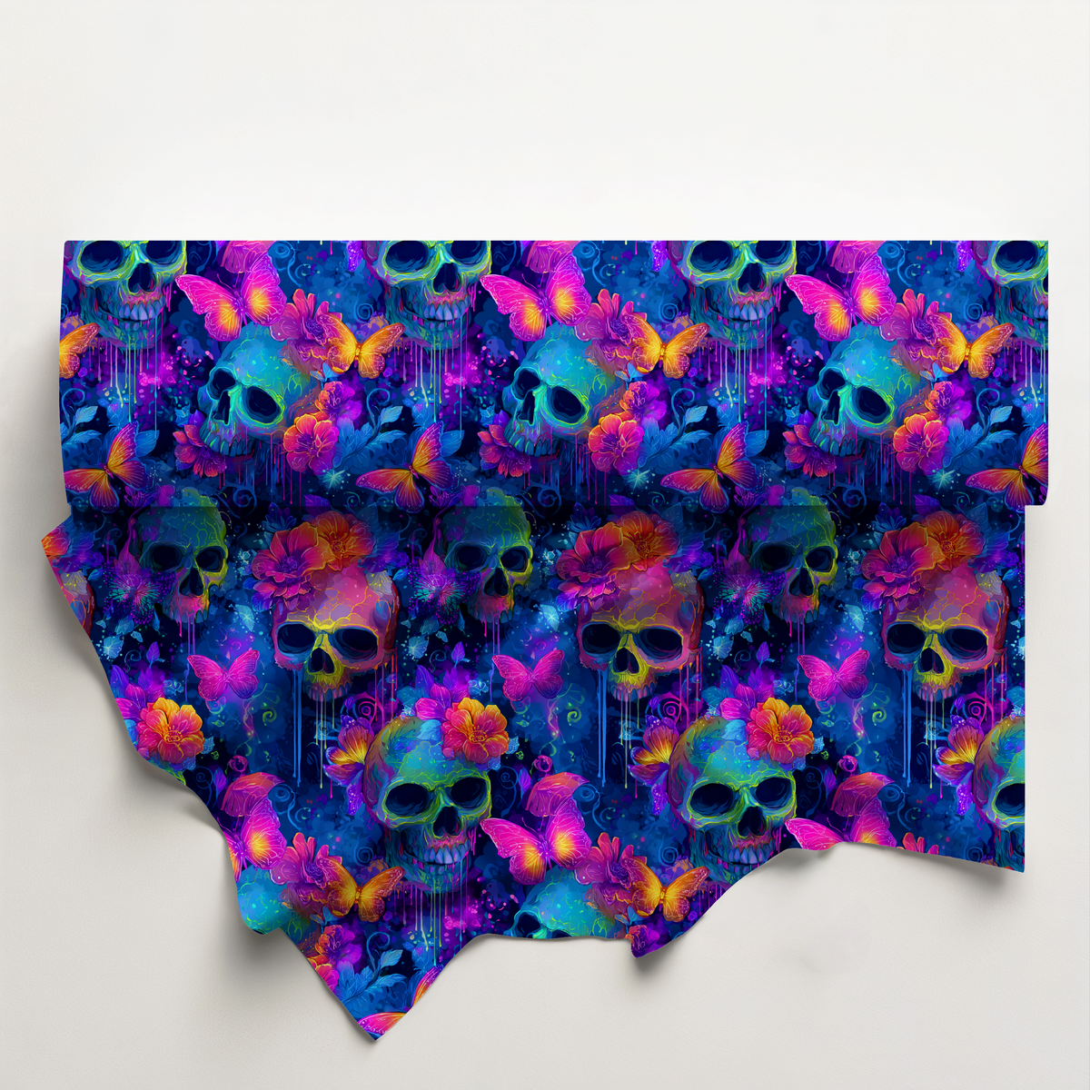 Neon Skulls & Butterflies Cotton Fabric