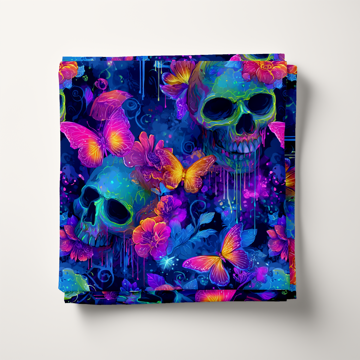 Neon Skulls & Butterflies Cotton Fabric