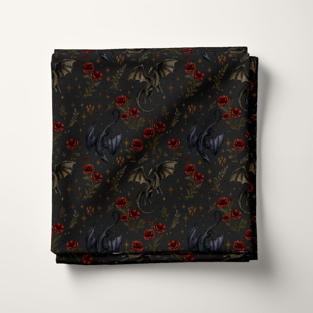 Midnight Floral Dragons Cotton Fabric