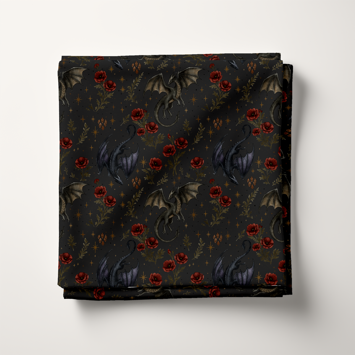 Midnight Floral Dragons Cotton Fabric