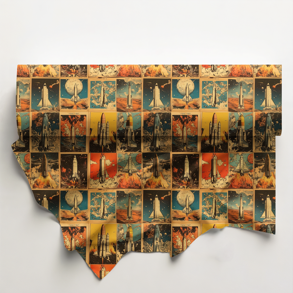 Retro Rocket Cotton Fabric