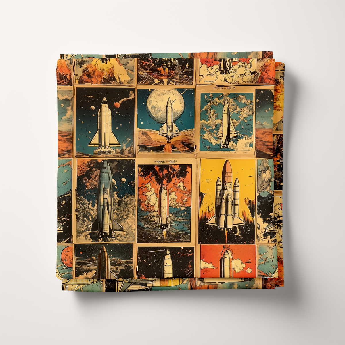 Retro Rocket Cotton Fabric
