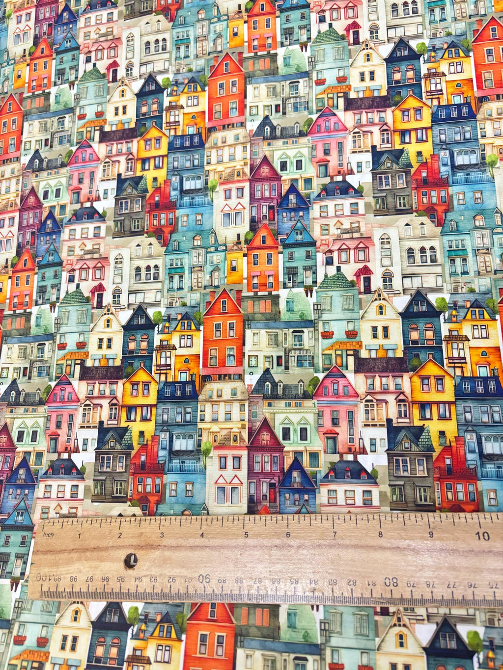 Colourful Houses Cotton Fabric