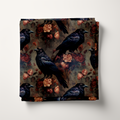 Moody Floral Gothic Crow Cotton Fabric