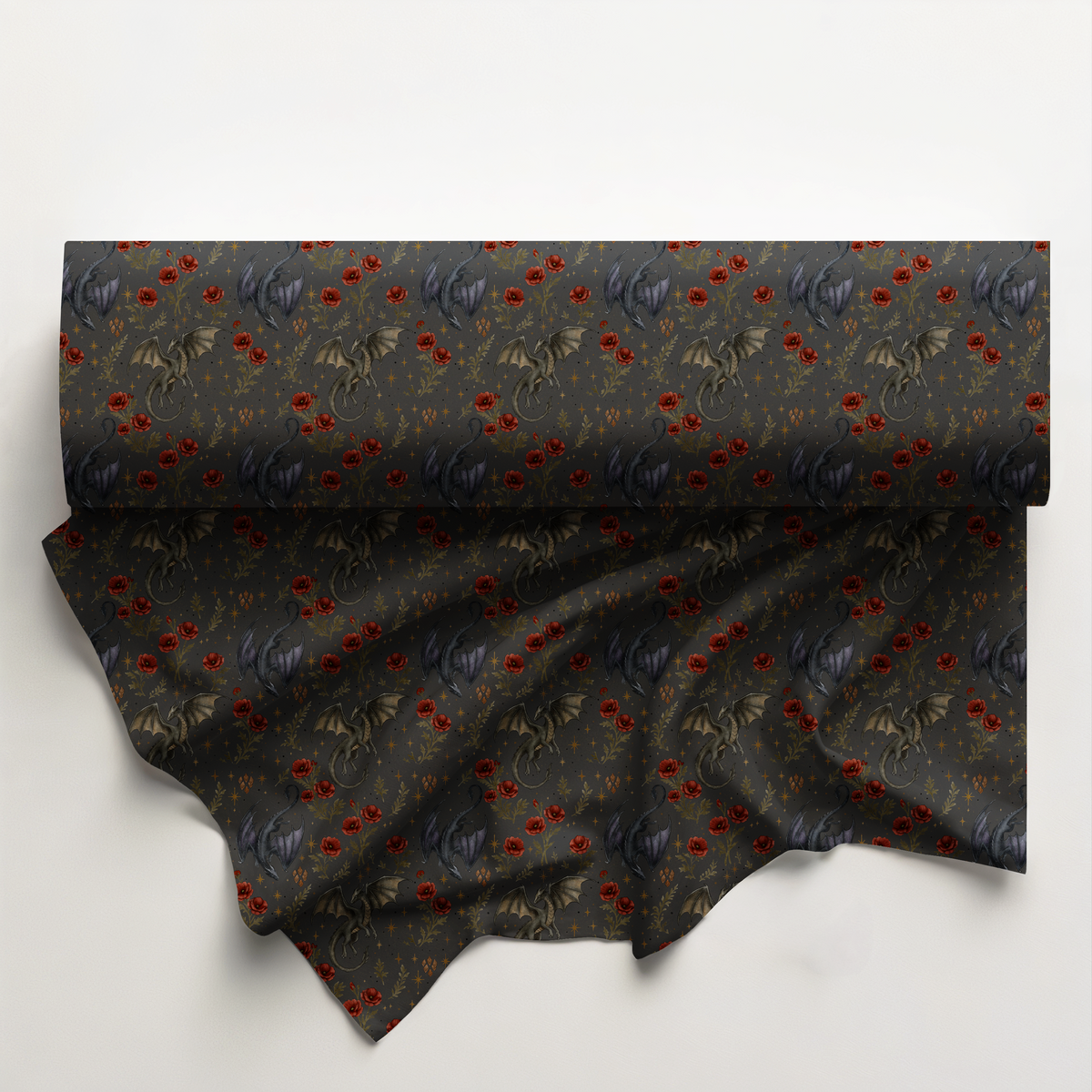 Midnight Floral Dragons Cotton Fabric