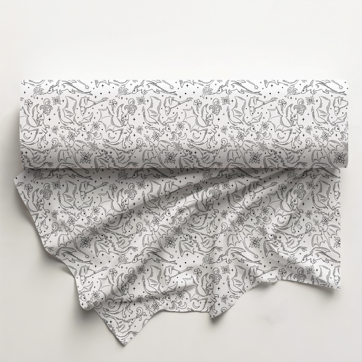 Monochrome Dragons Cotton Fabric