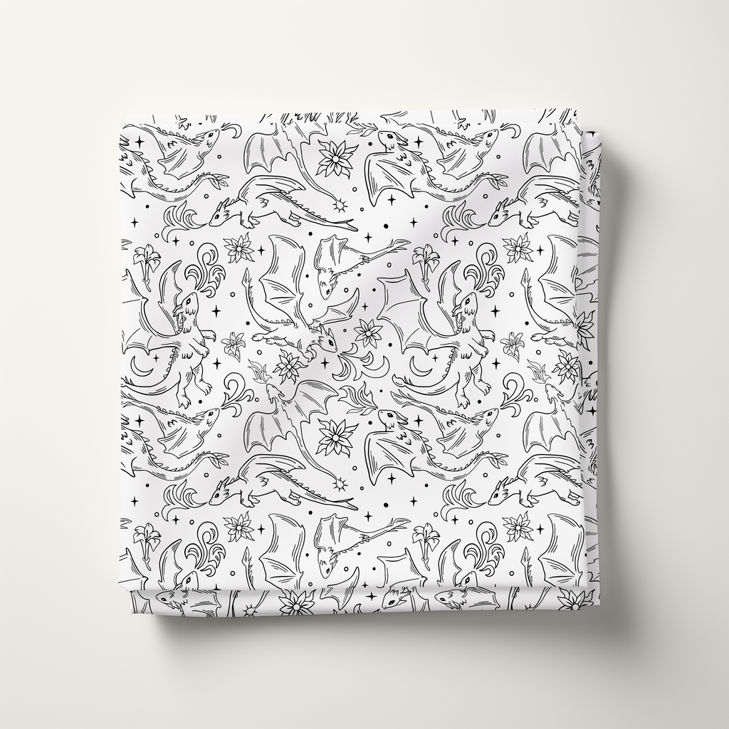 Monochrome Dragons Cotton Fabric