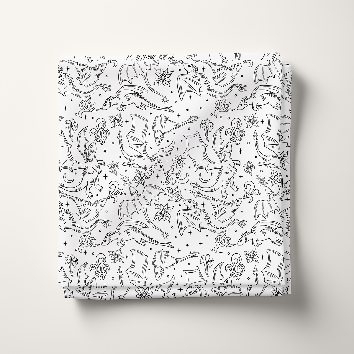 Monochrome Dragons Cotton Fabric