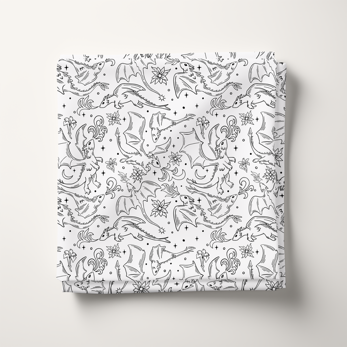 Monochrome Dragons Cotton Fabric