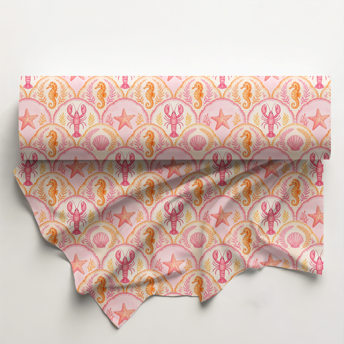Pink Coastal Scallop Cotton Fabric