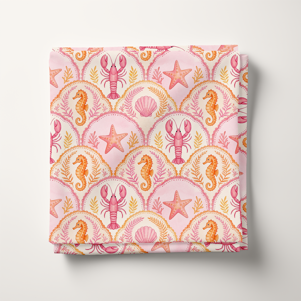 Pink Coastal Scallop Cotton Fabric