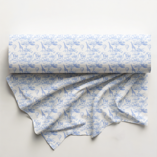 Blue Toile Safari Cotton Fabric