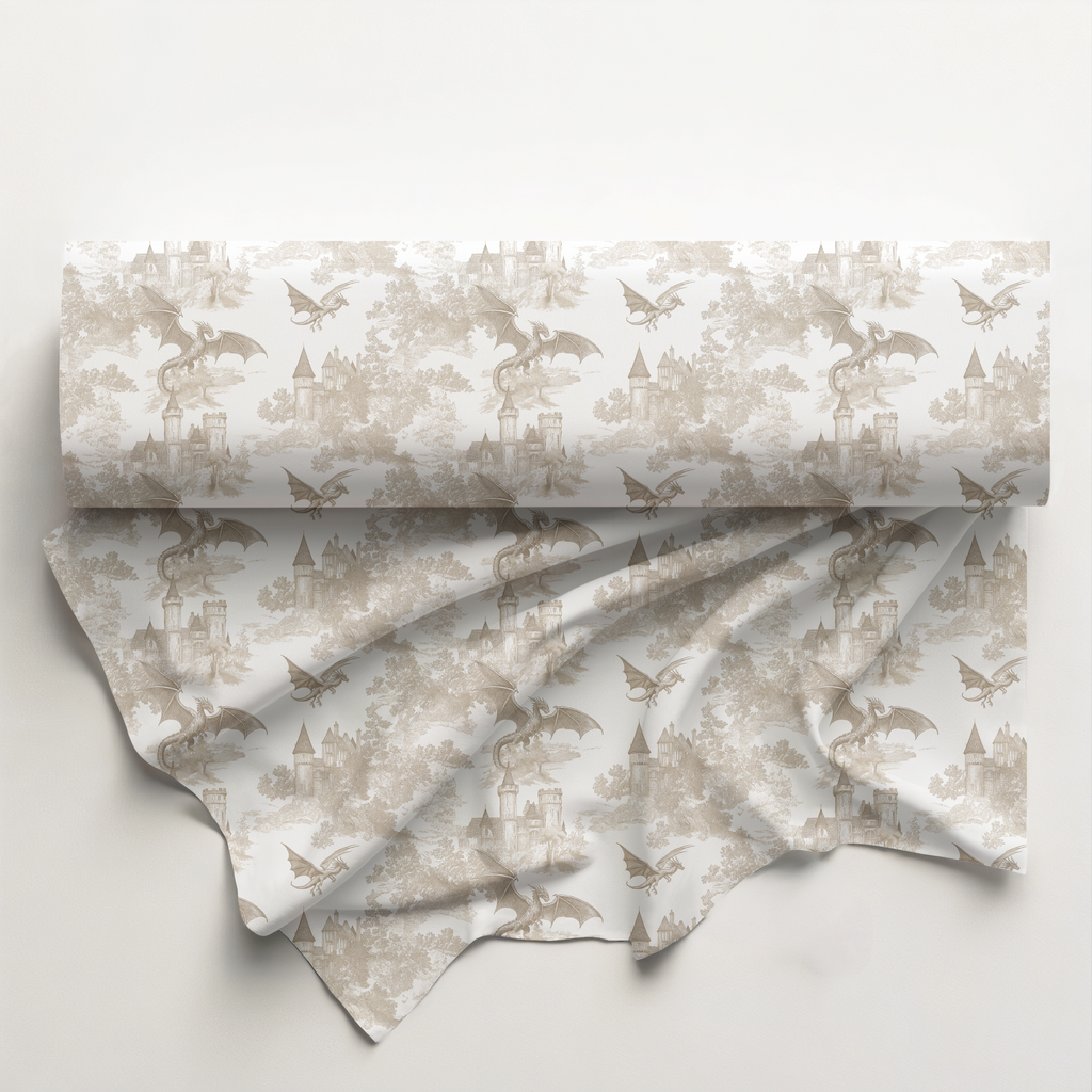 Biege Toile Dragon Cotton Fabric