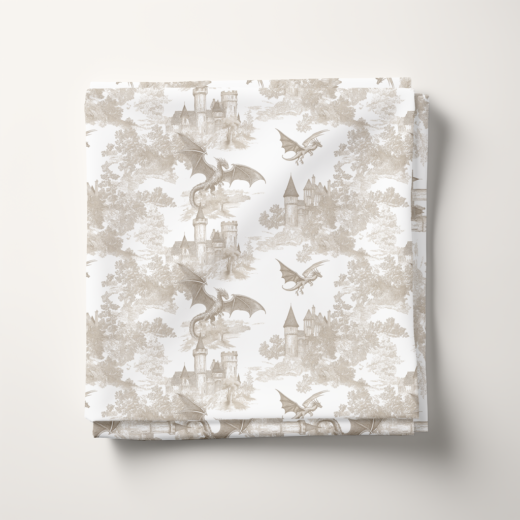 Biege Toile Dragon Cotton Fabric