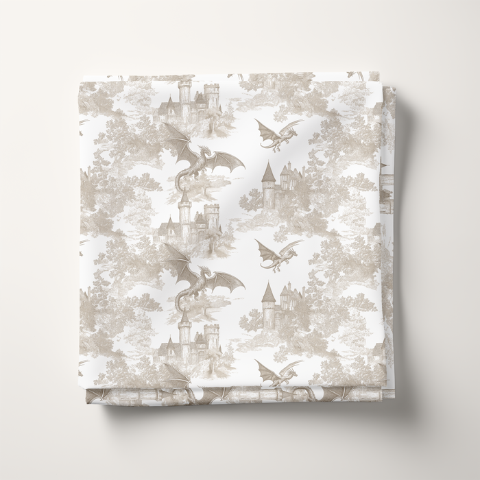 Biege Toile Dragon Cotton Fabric