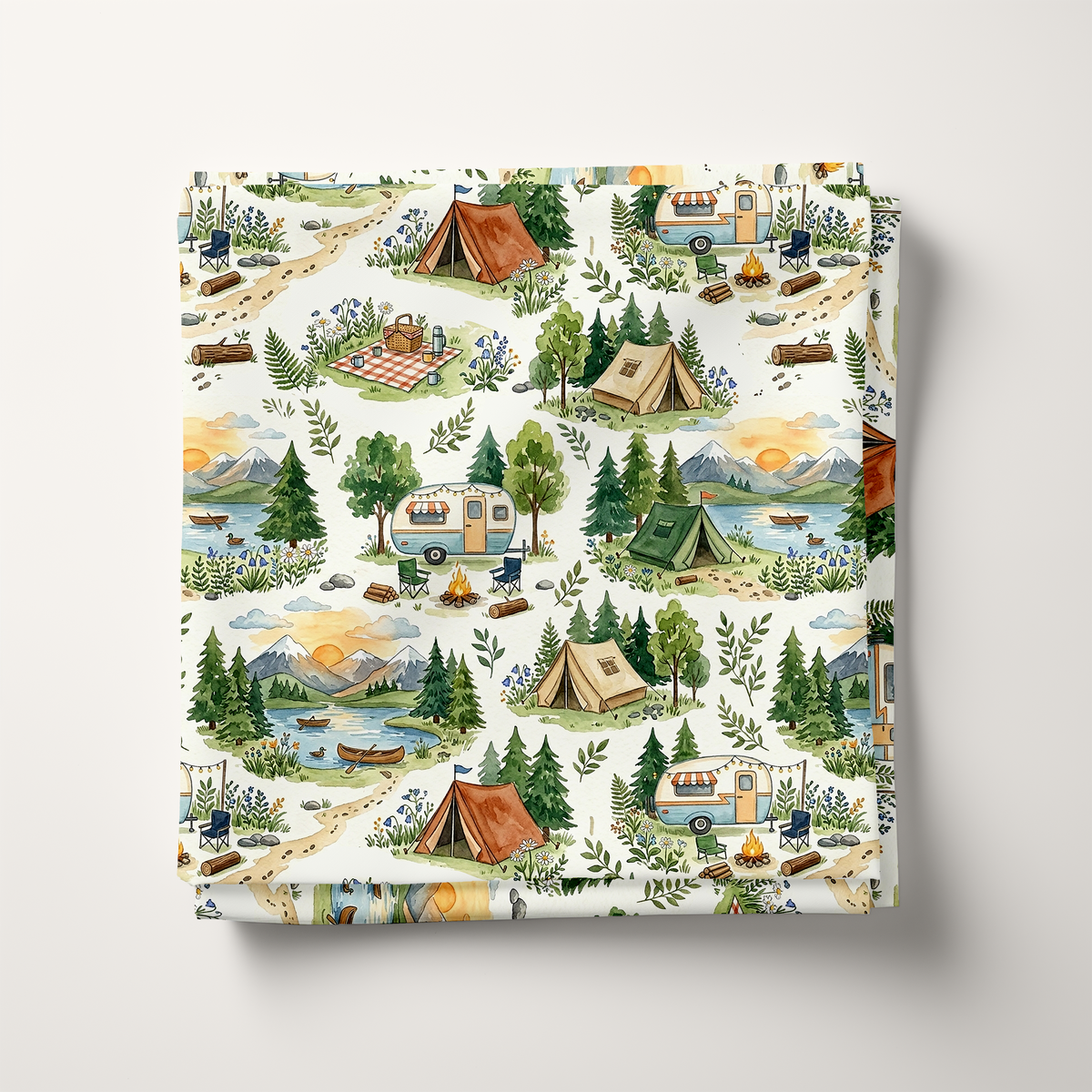 Woodland Camping Adventure Cotton Fabric