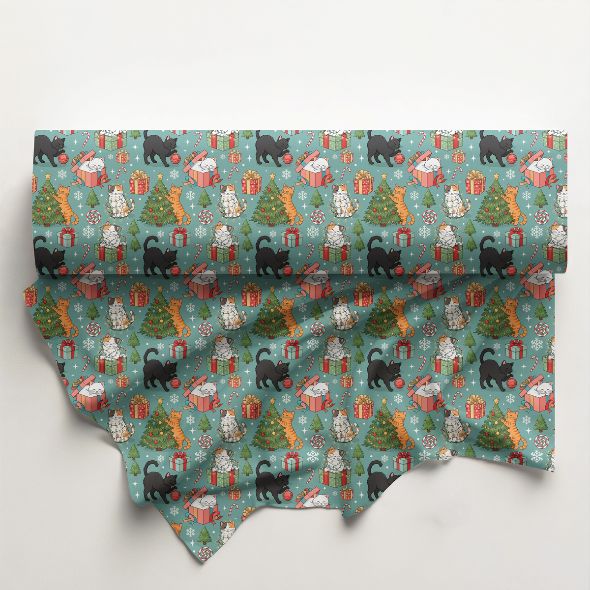 Xmas Cats Cotton Fabric