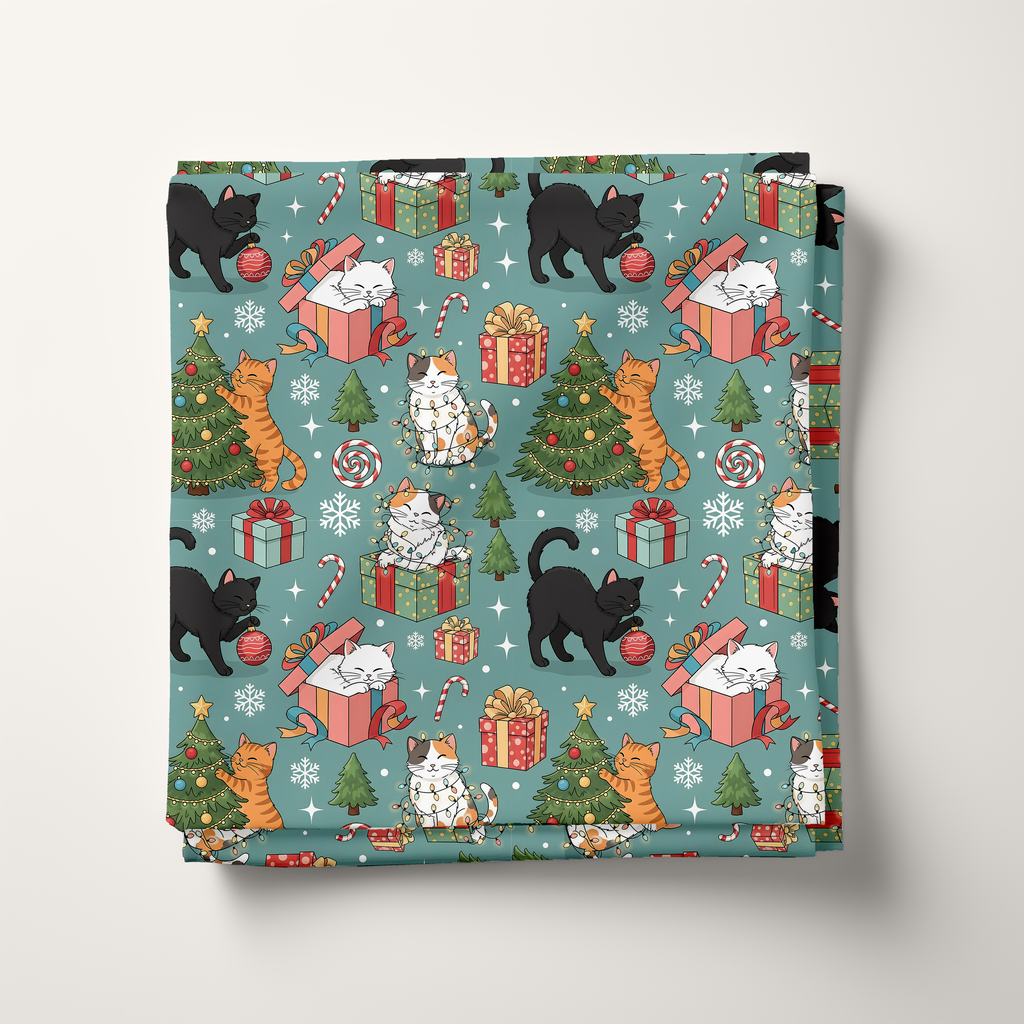 Xmas Cats Cotton Fabric