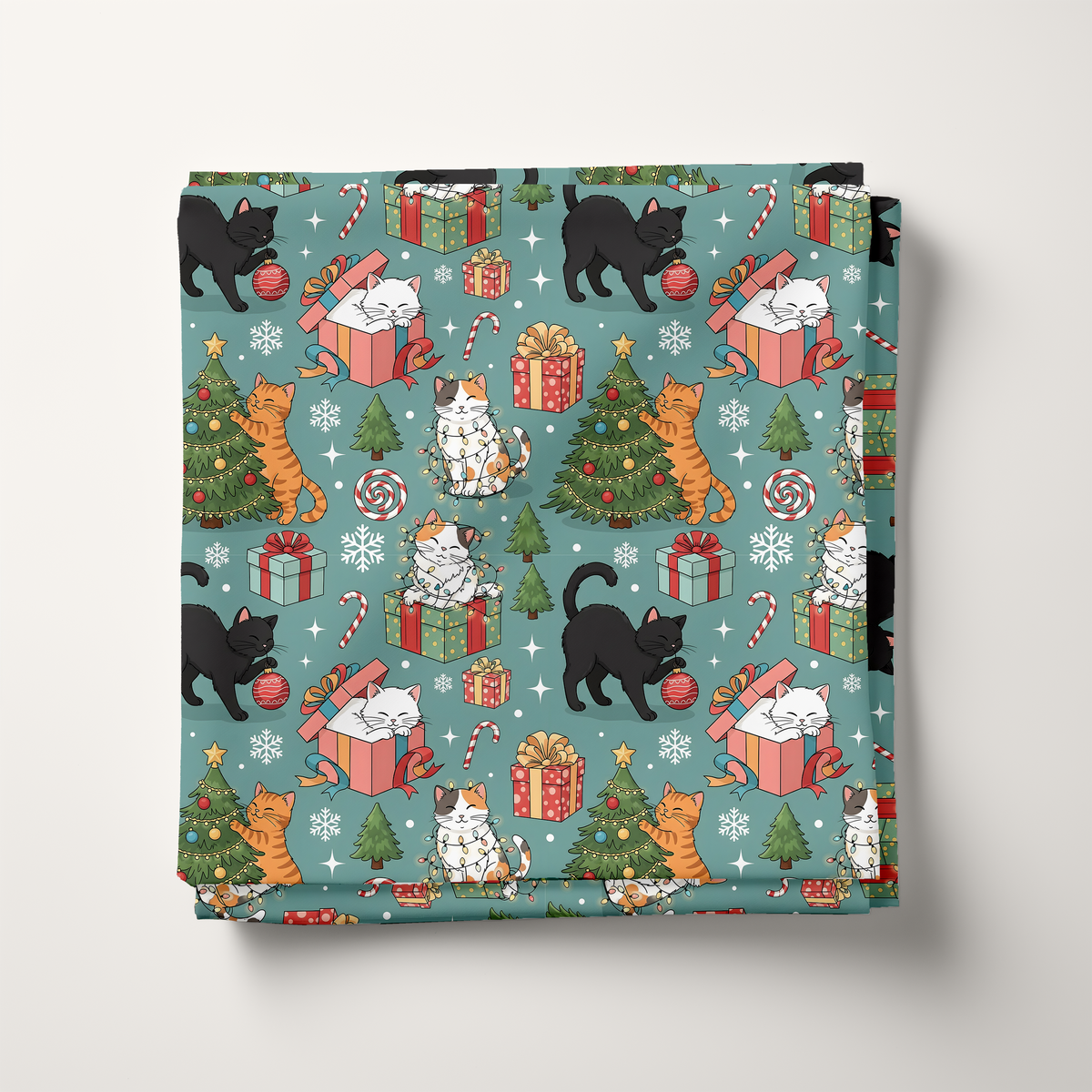 Xmas Cats Cotton Fabric